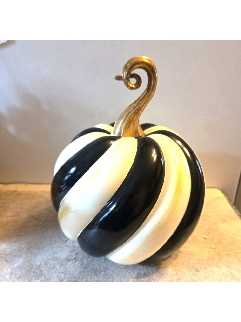 MacKenzie-Childs 9" Courtly Check Pumpkin Figurine Black White Gold Swirl